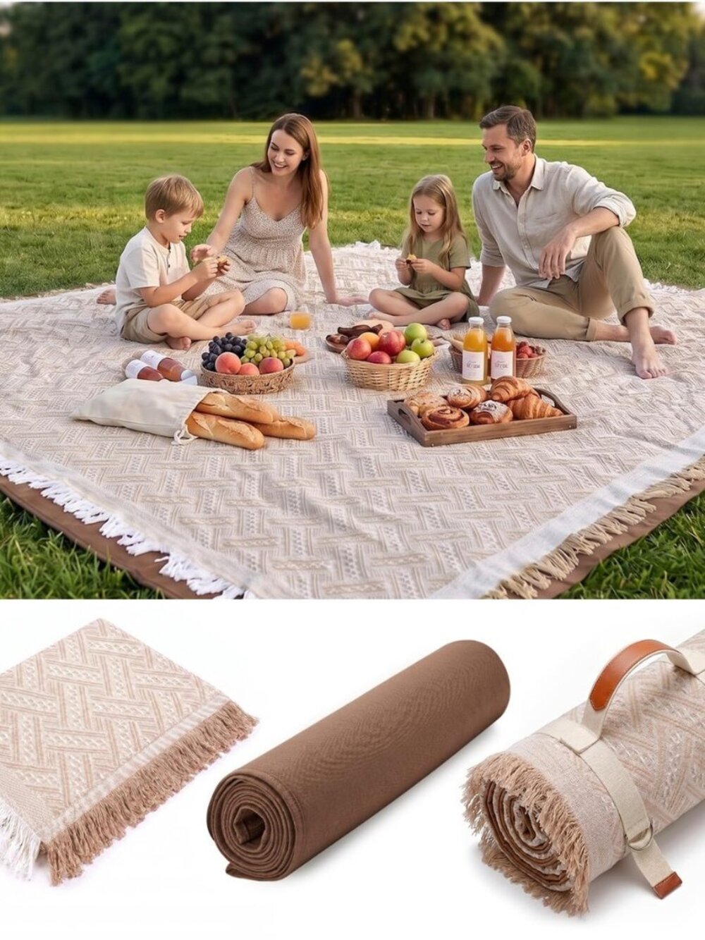 2 in 1 Extra Large Rug Outdoor Picnic Blanket Waterproof Woven Boho Mat Giant